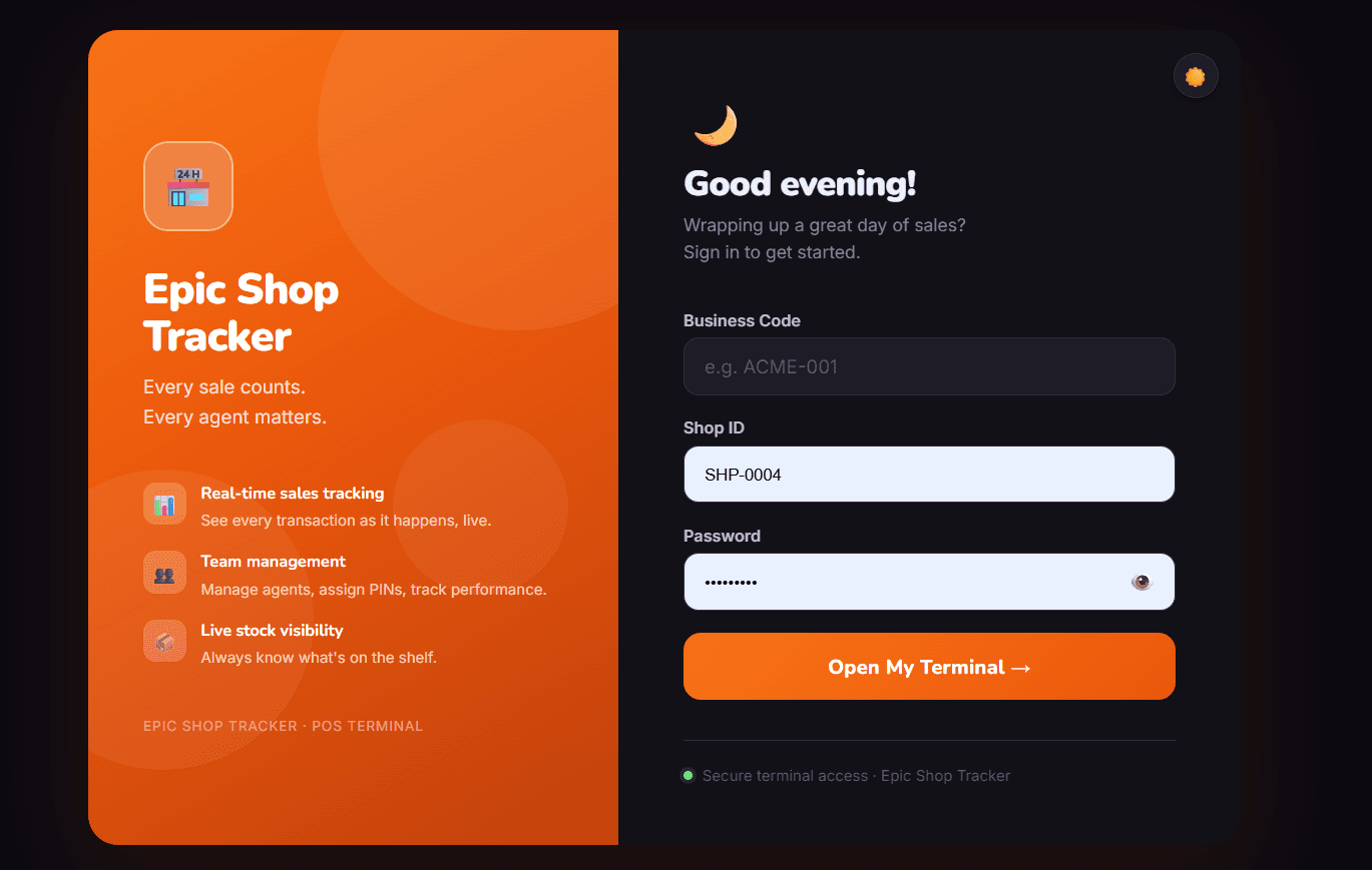 Epic Shop Tracker POS terminal